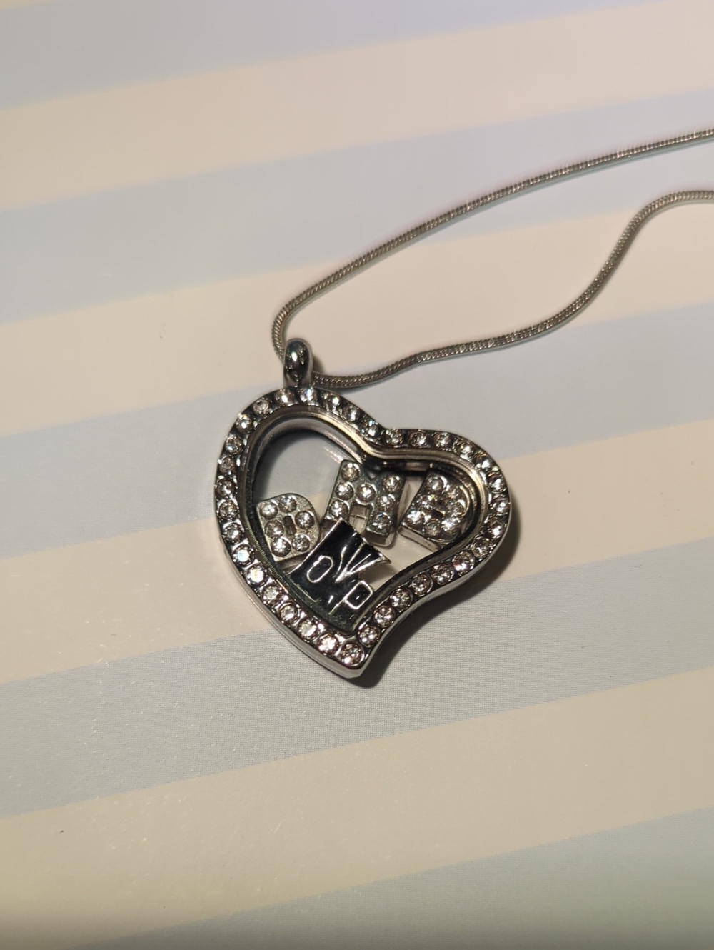 Living Locket Rhinestone Heart with DMB initials and LoVE Charm